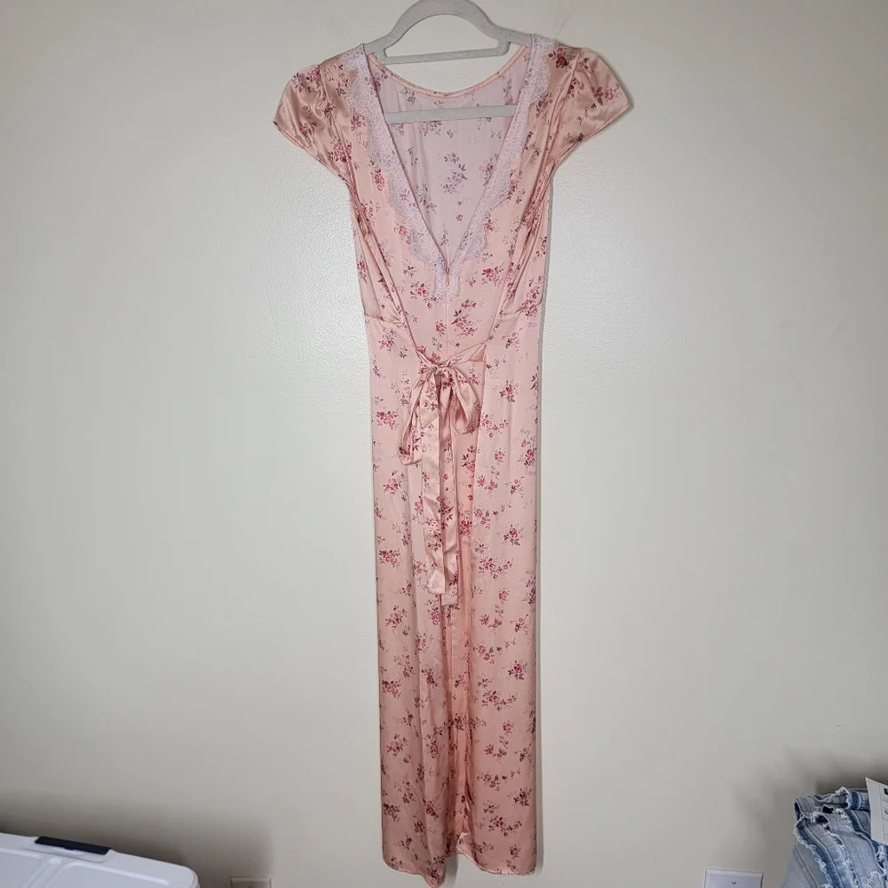 Reformation 100% Silk Lucas Maxi Dress  Floral Peach Size 8 - Picture 7 of 10